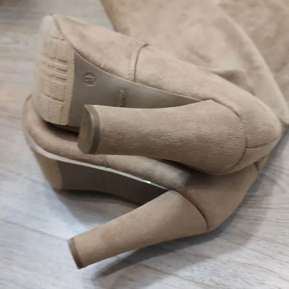 Forever Thigh High Boots Women 9 Brown Suede‎ Open Peekaboo Toe Over The Knee